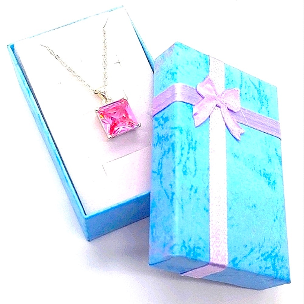 10CTW Millennia Princess Cut Pink Cubic Zirconia Crystal 18" Pendant Necklace